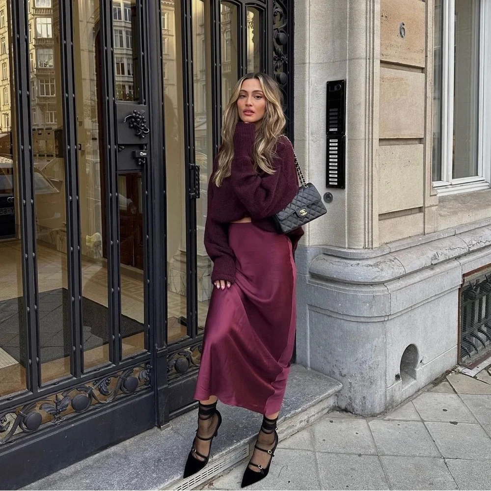 ZARA SATIN EFFECT LONG/ MAXI SKIRT - Picture 4 of 15